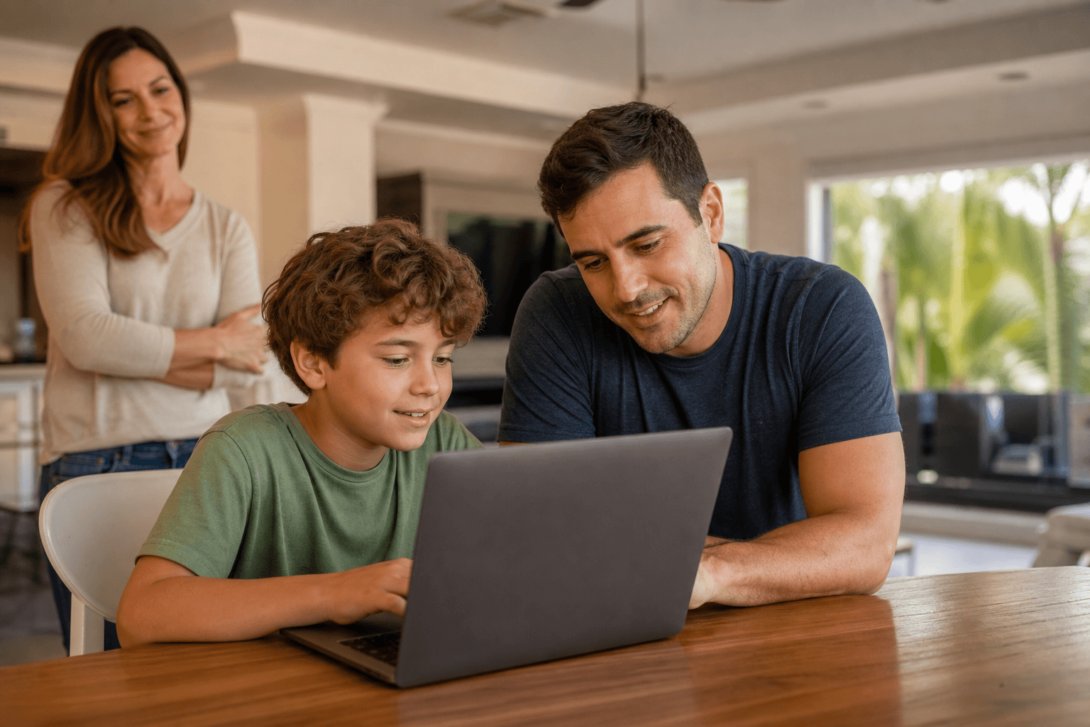 A parent nearby while a child learns with a coach