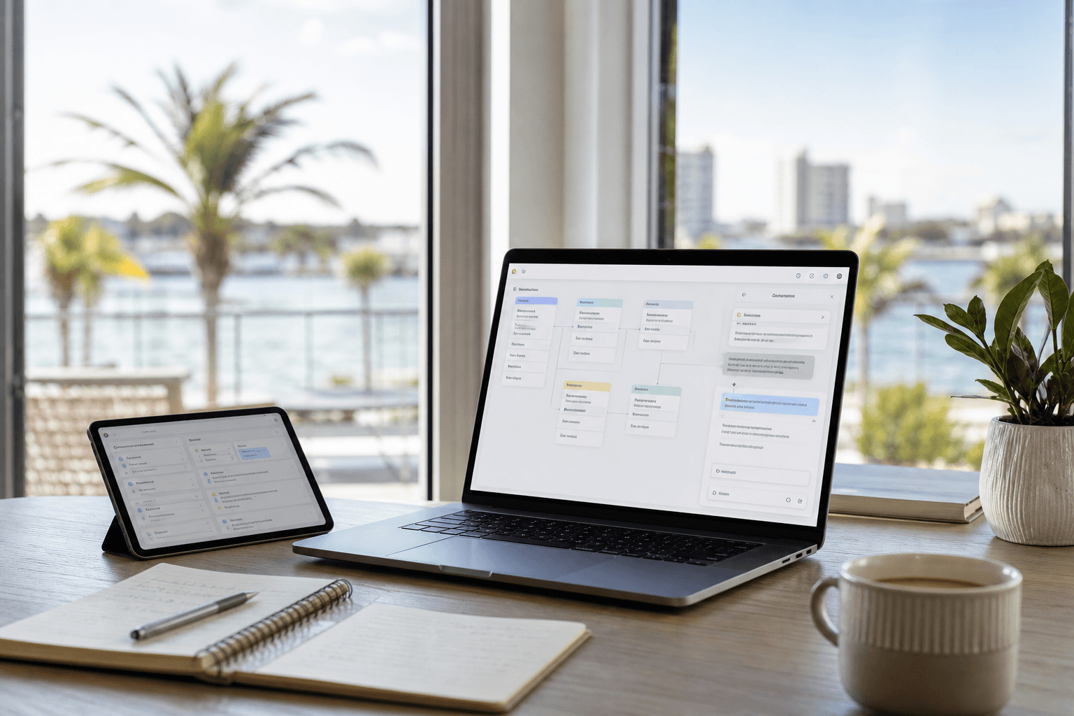 A small business desk with workflow and AI tools